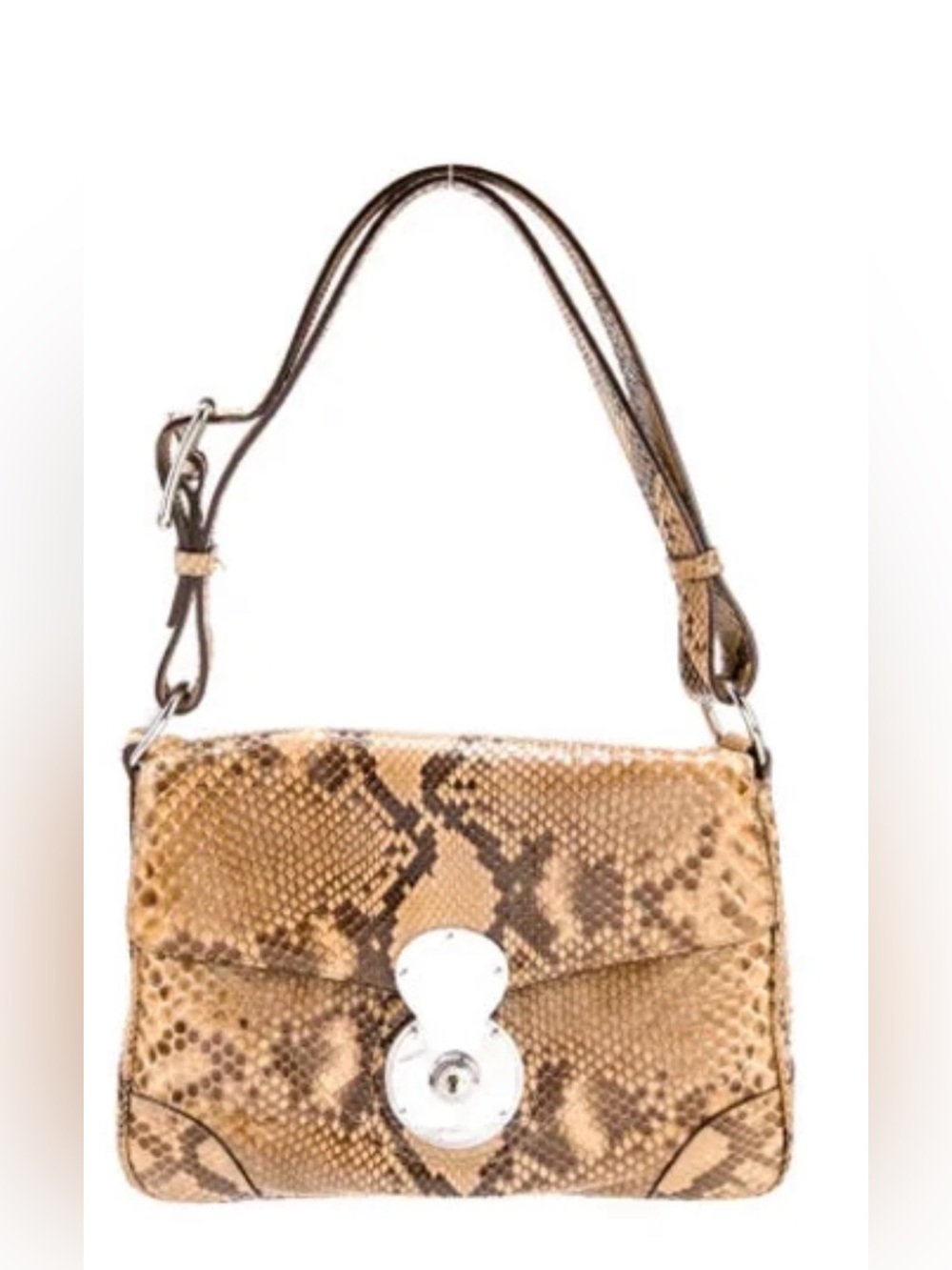 Ralph Lauren Purple Label Tan Snake-Print Shoulder Bag